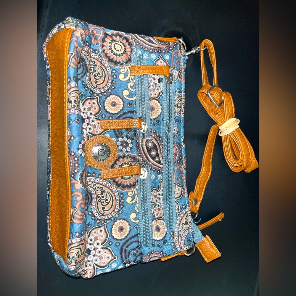 Stone Mountain Accessories Blue and Tan Crossbody Bag